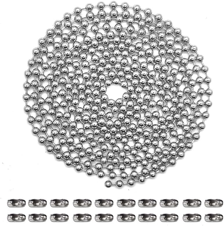 Nickel 120" Ceiling Fan Pull Chain Extra Long Rust Proof 3MM Beaded Ball Light Pulls Extension Ornament Chains with 20 Connectors