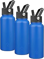 Vista 90 de BJPKPK - Botellas de agua aisladas con tapa con popote, botella grande de metal de 32 onzas con 3 tapas, termo reutilizable sin fugas y sin BPA