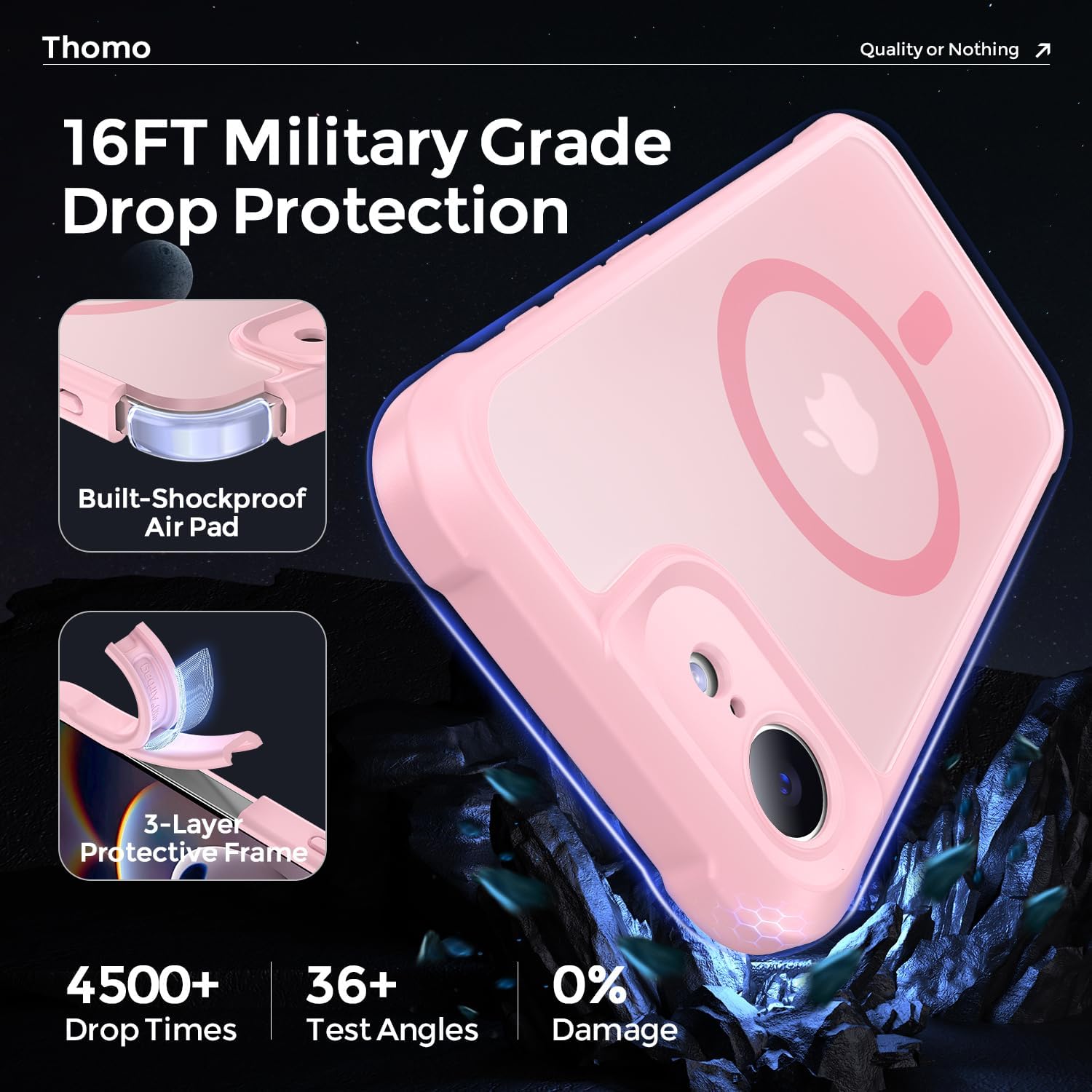Thomo Magnetic for iPhone 16e Case, [Full Camera Protection] [Compatible with Magsafe] Military-Grade Shockproof, Anti-Fingerprint Translucent Matte Phone Case,Pink - Image 5