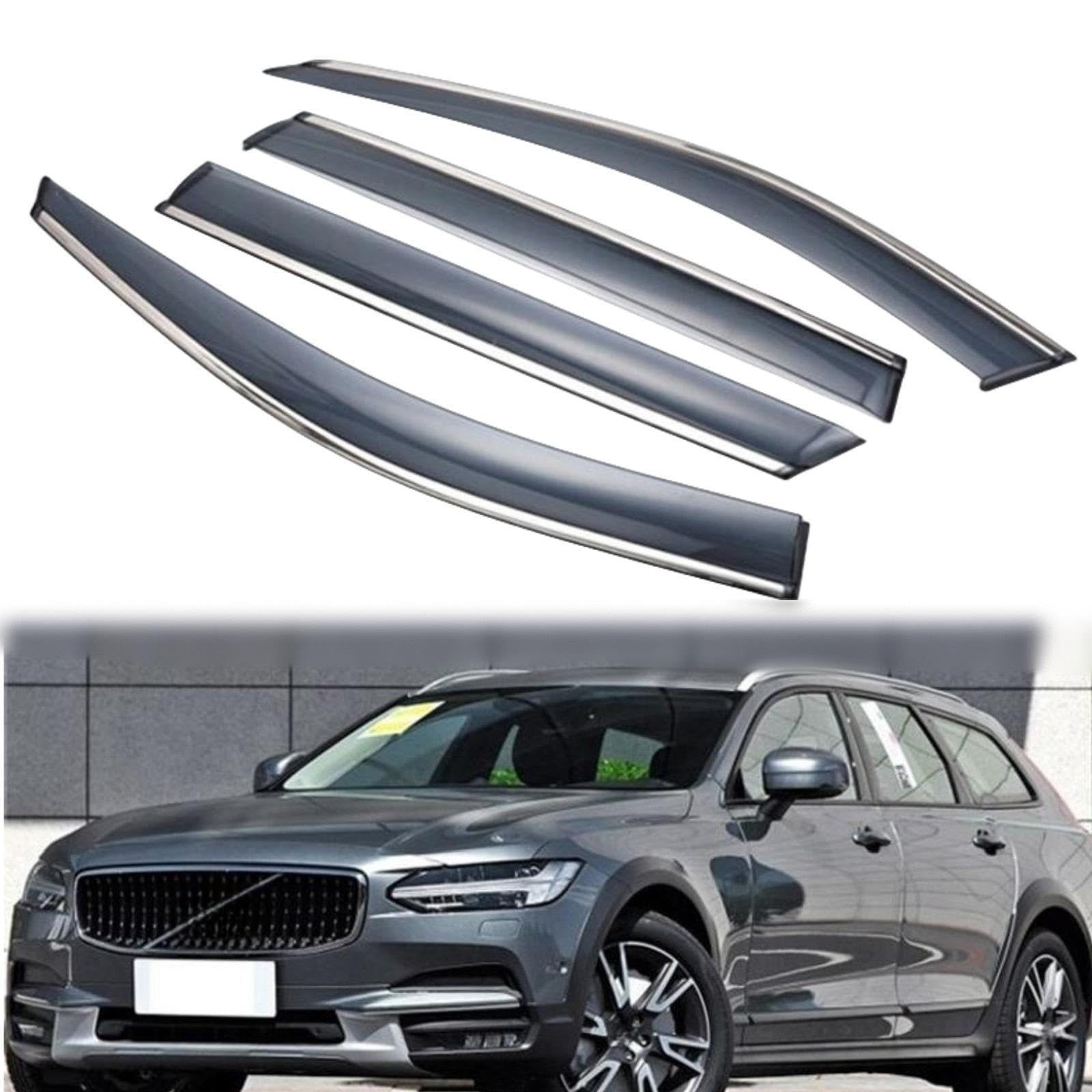 KEAAN 4Pcs Tinted Wind Deflectors for Volvo V90 2017-2021, Car Side Window Wind Rain Deflector, Car Side Door Stick-On Deflector Sun Visors Vent Shade Smoke Guards