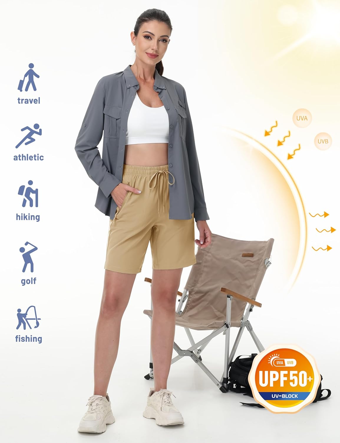 TACVASEN Women's Hiking Shorts 8" Quick Dry Lightweight Water Resistant Athletic Shorts with Pockets Outdoor Golf Active - Image 6