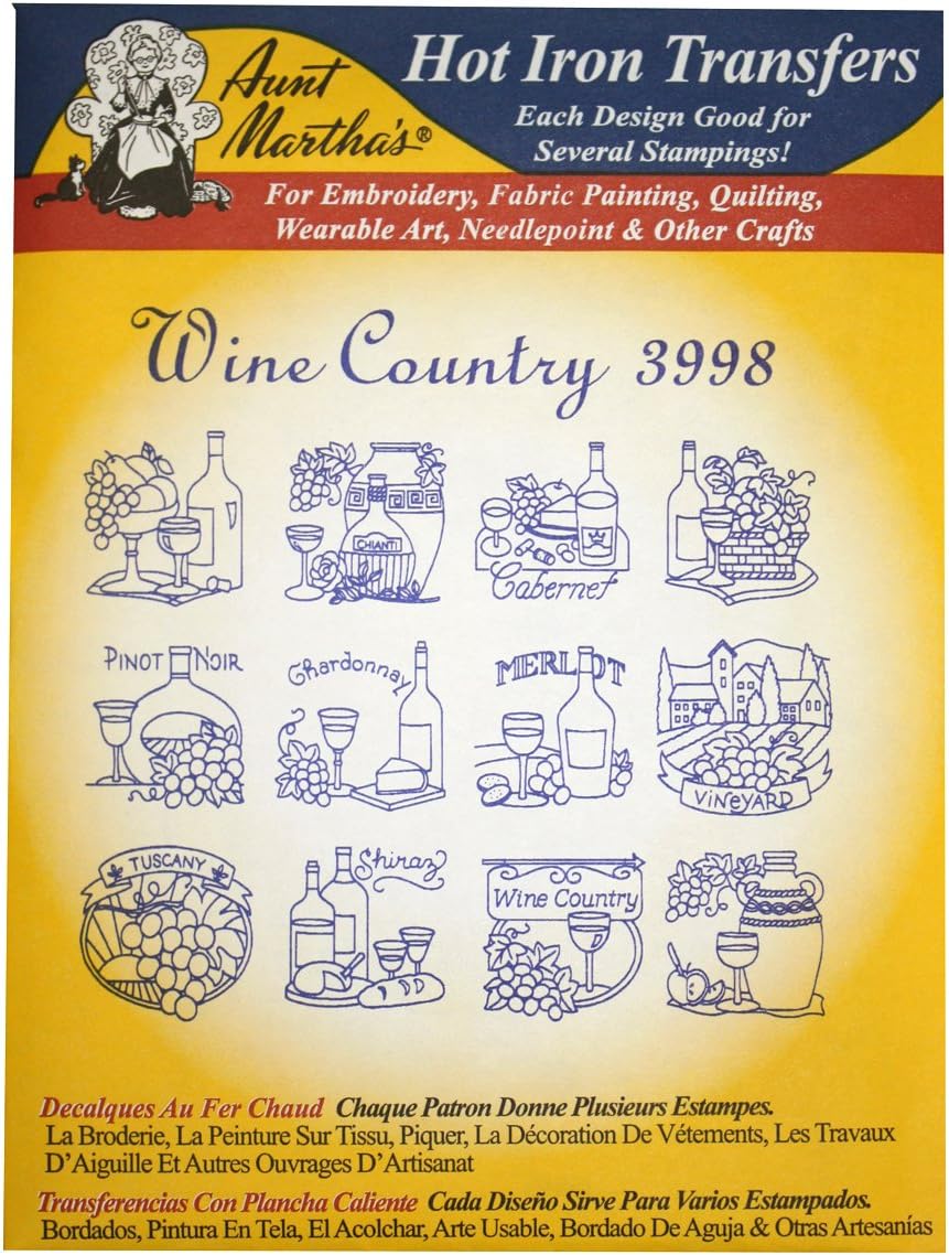 Aunt Martha's Iron On Transfer Patterns for Stitching, Embroidery or Fabric Painting, Patterns for Tea Towels/Kitchen Decor, Set of 5