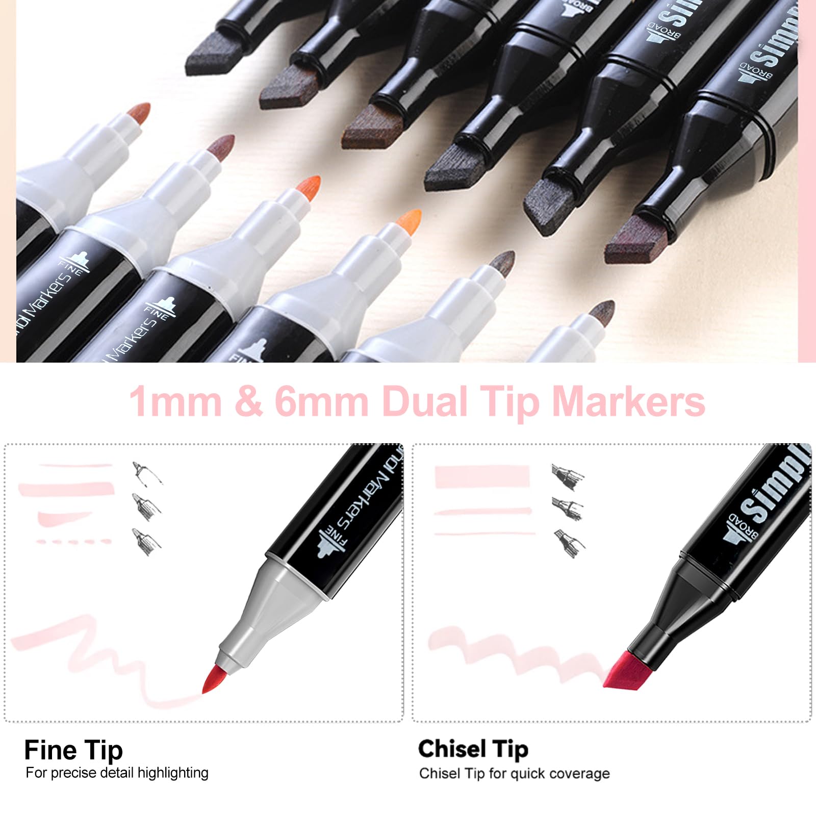 Ohuhu Pennarelli Ad Acqua 60 Colori: Doppia Punta Pennello/Scalpello, Per Lettering E Disegno - Foto 4