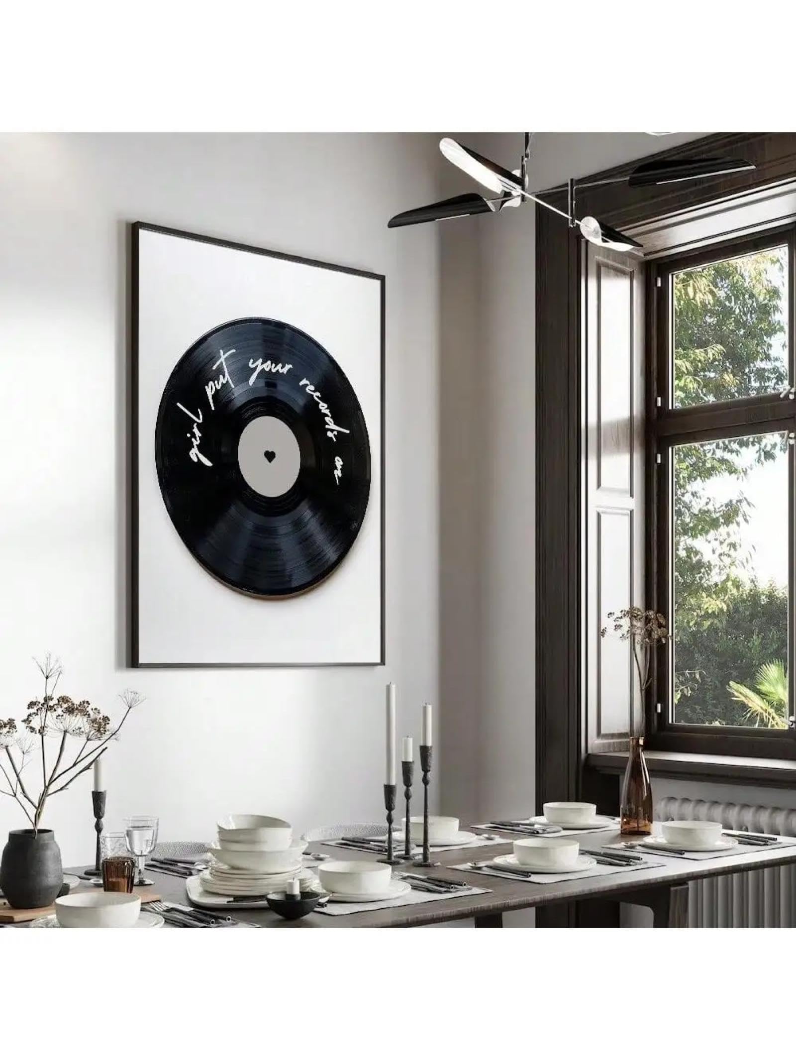 CHAOJIART Płyta winylowa pik grająca w czarne karty plakat retro moda dziewczęca obraz na płótnie druk nowoczesny vintage dekoracja domu zdjęcie 60x90cmx2 bez ramki
