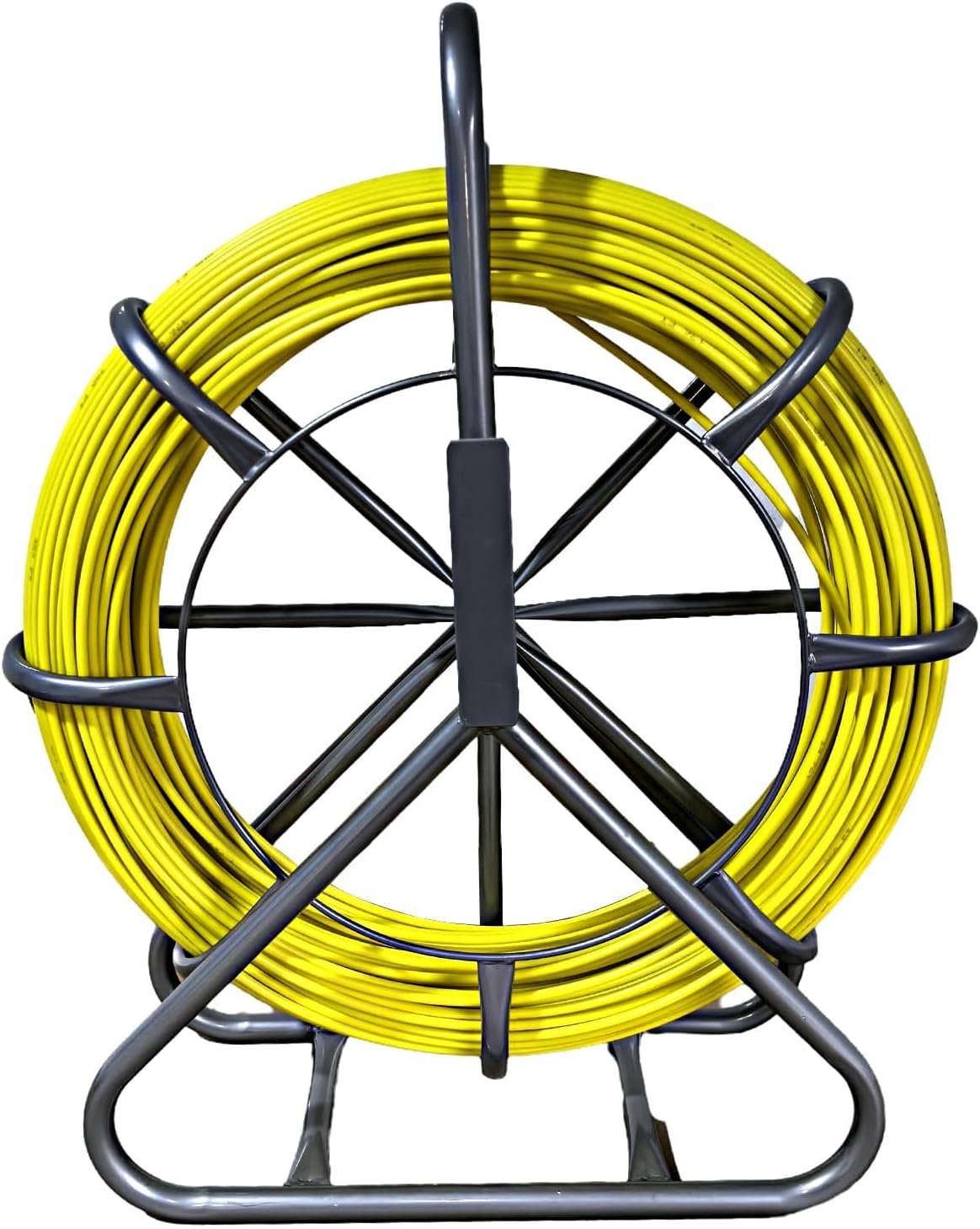 Professional Fiberglass Fish Tape Duct Rodder 1/4" x 656ft – Heavy-Duty Non-Conductive Cable Puller with Steel Stand, 2 Pulling Heads, Gloves – Ideal for Electrical Wire Installation in Conduits