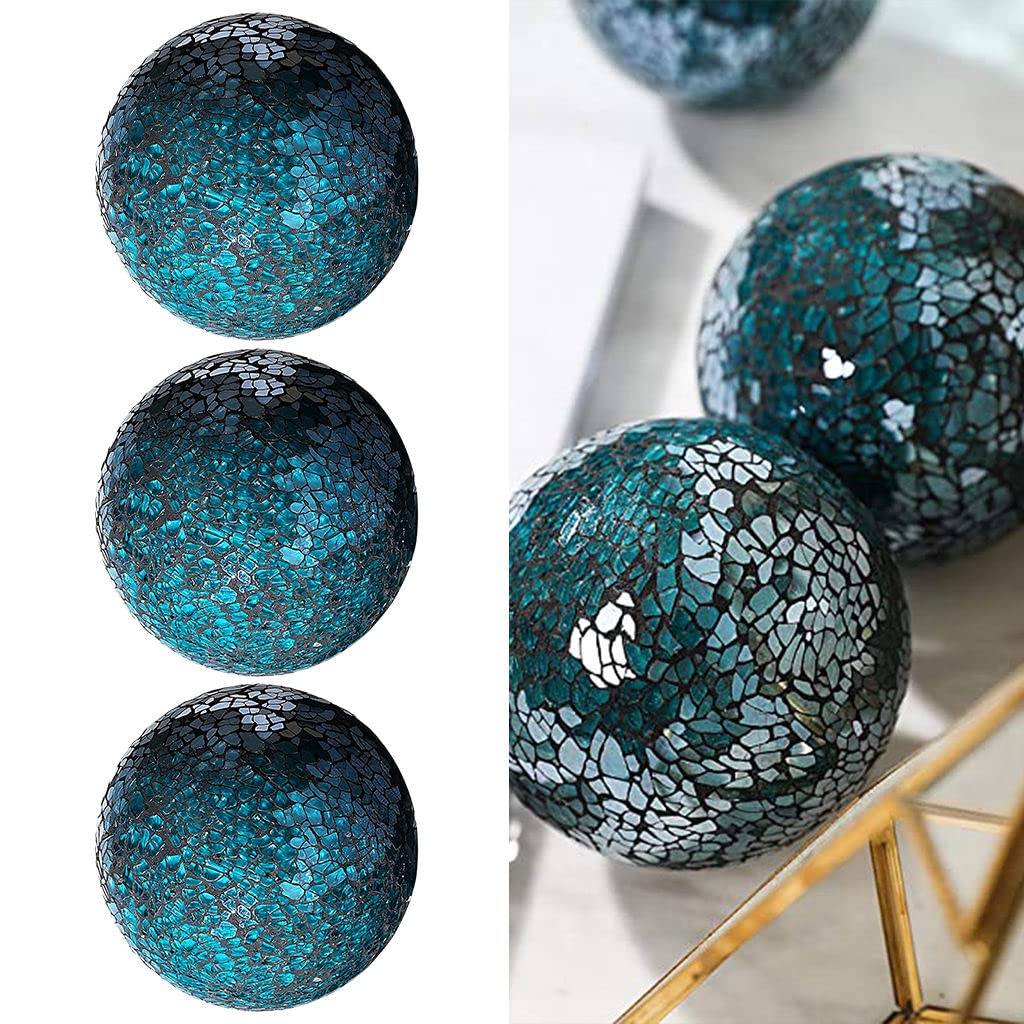 MERIGLARE Esfera de Mosaico Bolas de 8 cm Artículos para el hogar Centro de Mesa Juego Orbes Decorativos Bola Decorativa Globo para Adornos Mesa de Centro - Azul 3 Piezas
