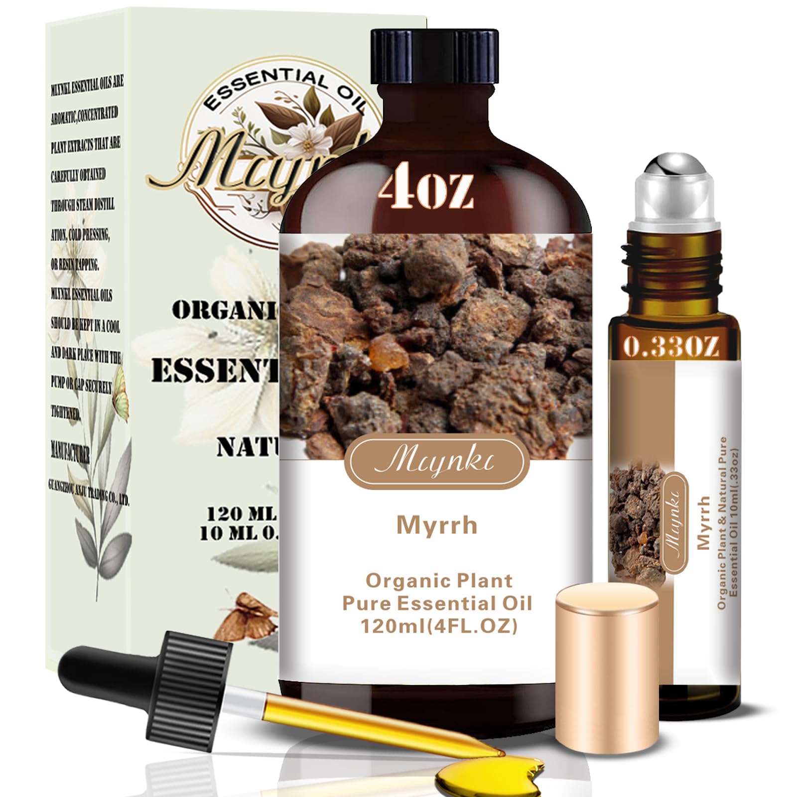 Myrrh Essential Oil – MLYNKL Myrrh Oils 4.33 fl oz for Diffusers, Humidifiers, Massage, DIY Candles, Soap, Cleaning, Home, Yoga, Office, Gifts - 130