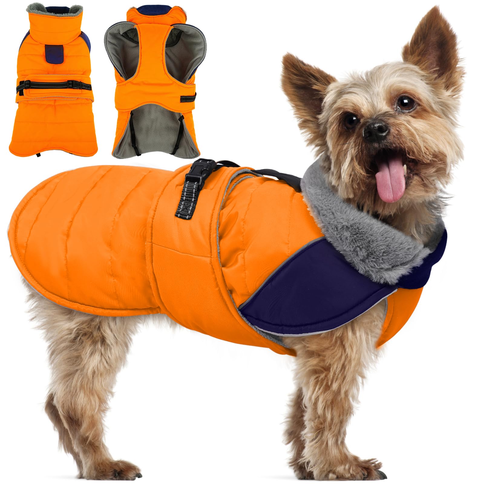 Lelepet Dog Winter Coat, Waterproof Warm Puppy Jacket, Orange S