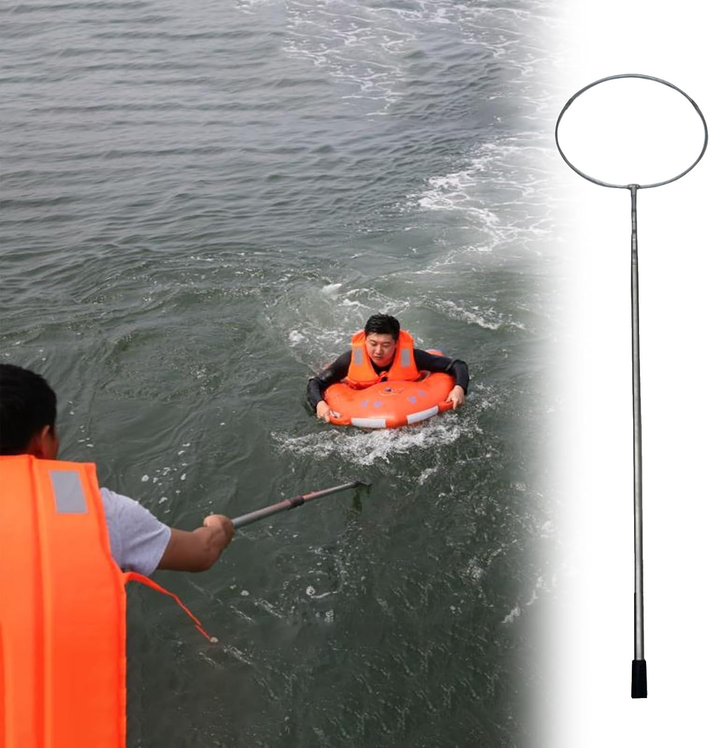 Stainless Steel Pool Life Saving Hook for Drowning Swimmers, Telescopic Professional Poolside Safety Hook, Life-Saving Equipment for Boats Yachts/Water Park(Size:6.5m/21.3ft/256inch)