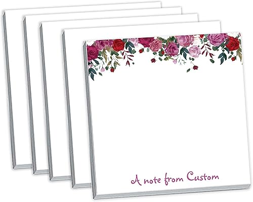 Miniatura 6 de Notas adhesivas personalizadasTexto personalizado de 3 x 3 pulgadas con diseño de flores rojas y rosadas  50 notas adhesivas por bloc, notas