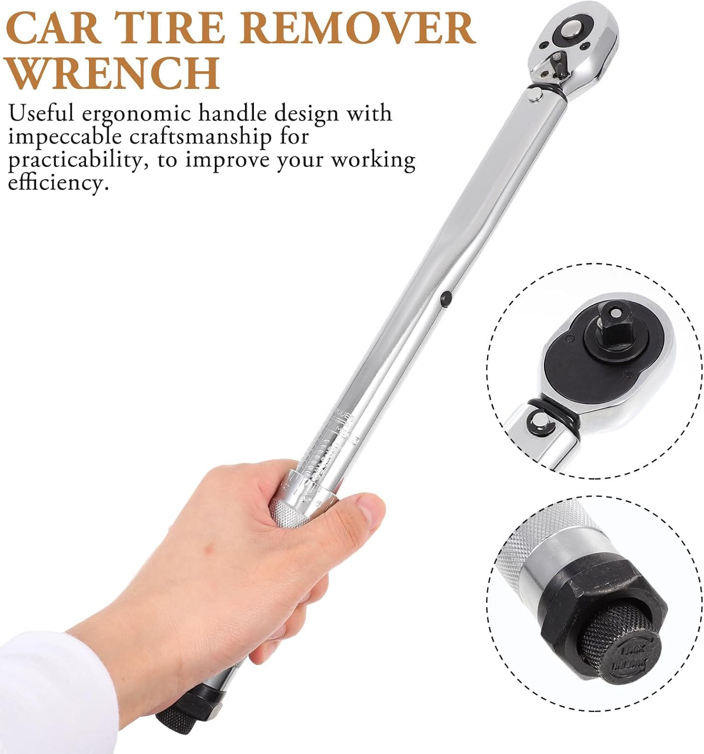 Cabilock Car Tire Torque Wrench 3/ Head Adjustable Torque Spanner for Automotive Tire Removal and Repair Tools
