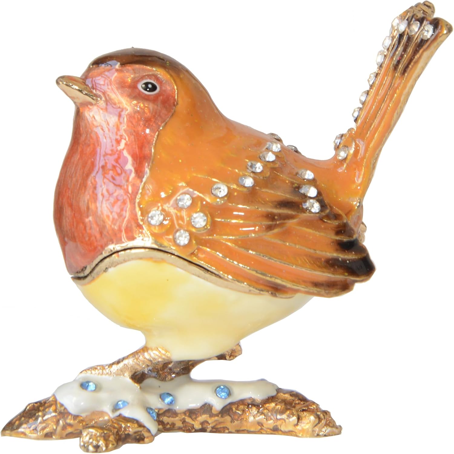 European Robin Trinket Box Jewelry Box Hand Painted Decorative Box with Hinged Lid Ring Earring Holder Bird Figurine Collectible
