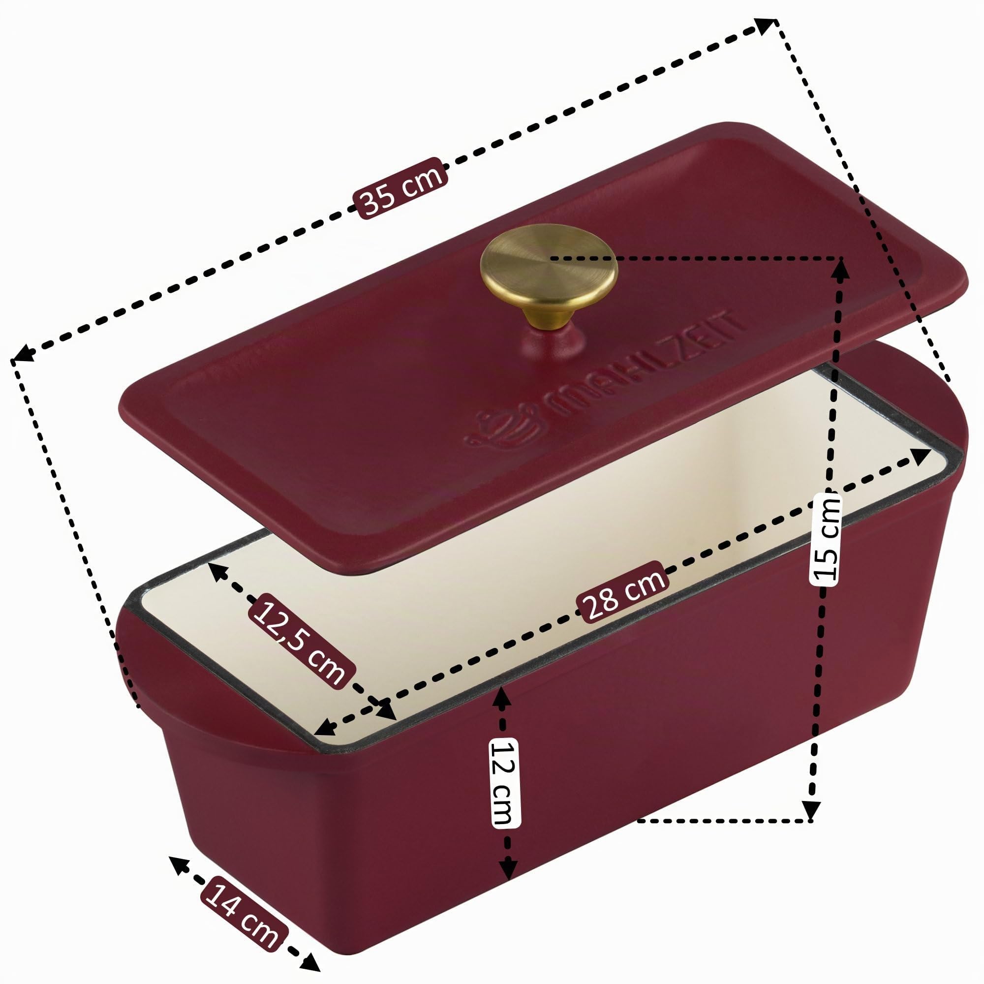 Mahlzeit Gusseisen Bräter mit Deckel emailliert | 3 Liter | Dark Cherry | Backofengeeignet, Induktionsgeeignet | Doppelbräter, Entenbräter groß, Emaille Bräter | Schmortopf, Gänsebräter