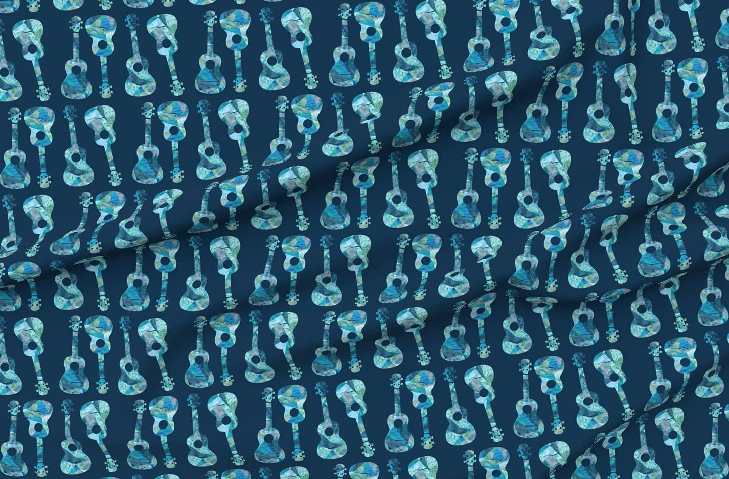 Spoonflower Fabric - Ukulele, Hawaiian, Watercolor, Blue, Music, Island, Ocean, Hawaii, Printed on Organic Cotton Sateen Fabric by The Yard - Sewing Quilting Apparel Home Decor