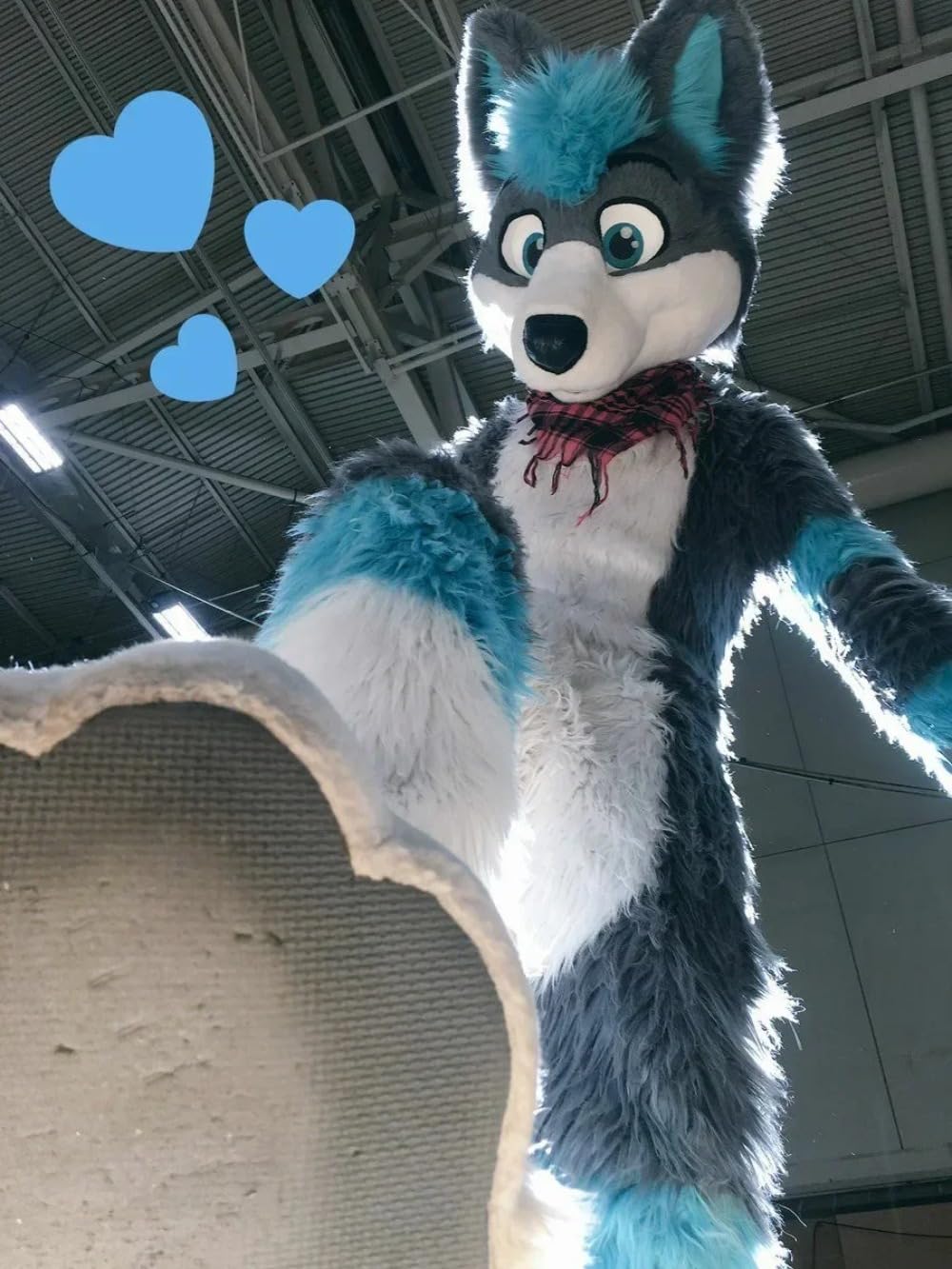 PROPSCOS Blue Long Fur Husky Fox Dog Furry Fursuit Grey Mascot Costume Halloween Christmas Party, Multicolor, 170-185cm