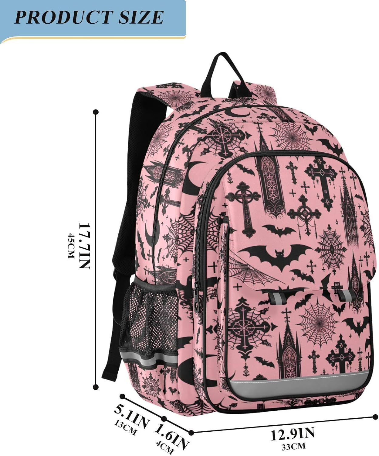 MNSRUU Backpack for School Black Gothic Moon Spider Webs and Bats Laptop Backpack Girls Boys Book Bag with Chest Strap Adult Teen Casual Daypack Fits 15.6 Inch Laptop Waterproof