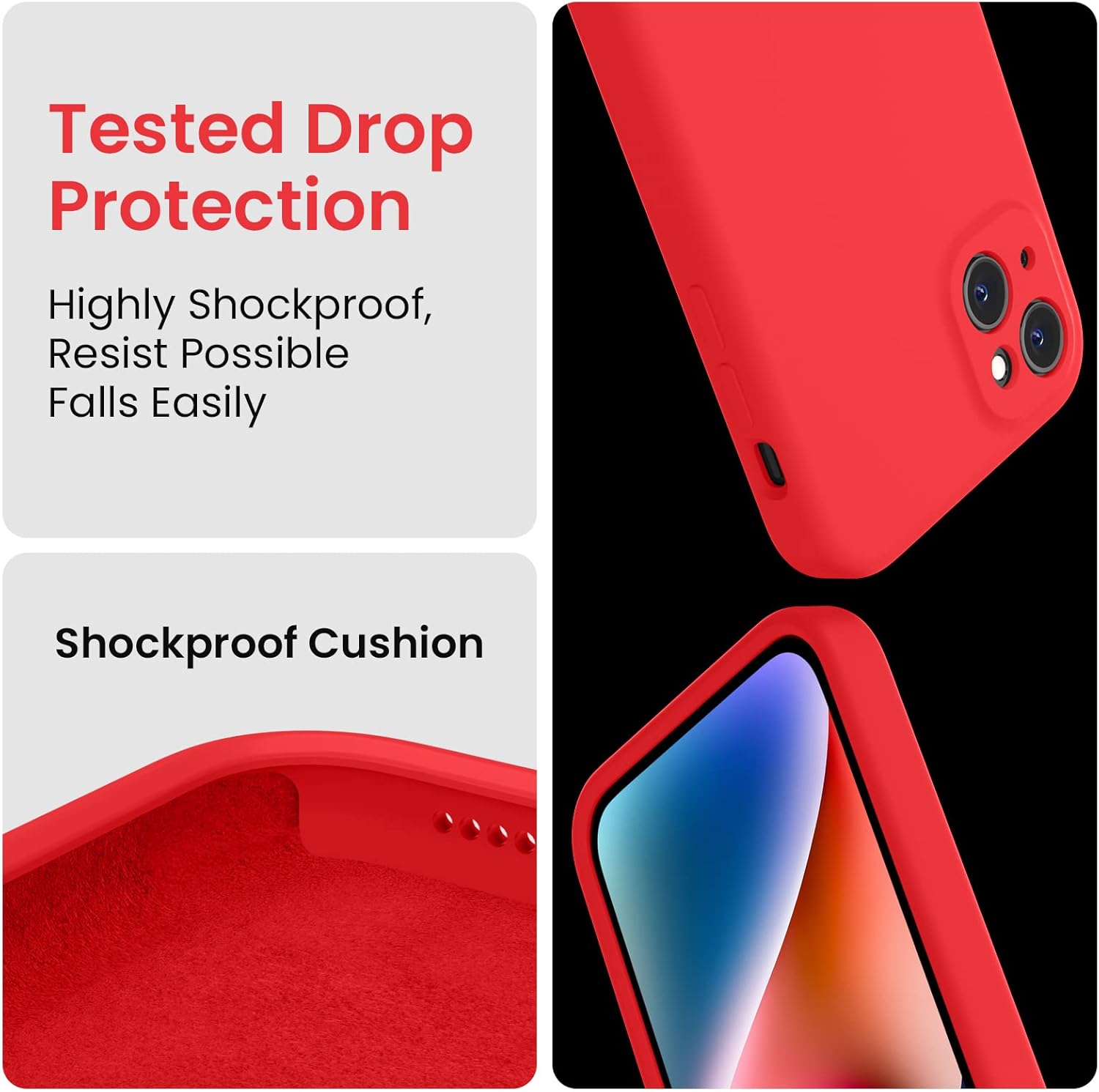 FireNova Designed for iPhone 13 Case, Silicone Upgraded [Camera Protection] Phone Case with [2 Screen Protectors], Soft Anti-Scratch Microfiber Lining Inside, 6.1 inch, Red - Image 4
