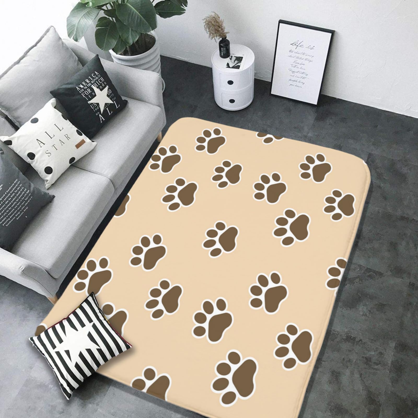 Amazon | ラグカーペット フランネル 動物 犬 猫 足跡 足型 肉球