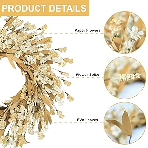 Artgar Fall Wreath, Fall Wreaths for Front Door, 24 in Fall Decor Floral Wreath, Door Wreaths for Front Door Outside All Season for Thanksgiving Home Indoor Outdoor Wall Decor (Wheat)