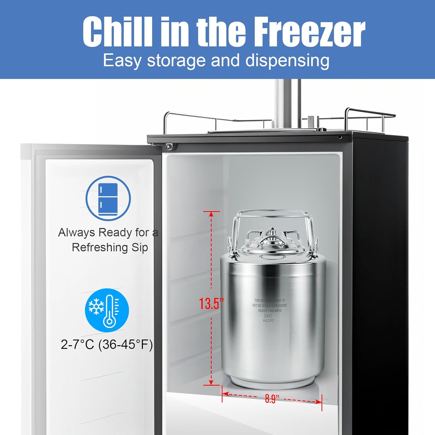 MRbrew New 2.6 Gallon Ball Lock Keg, Stainless Steel Beer Keg with Two Ball Lock Keg Fittings & Gasket Set, Double Ball Lock Post Corny Keg For Draft, Homebrew, Craft Beer, Cold Brew Keg for Party