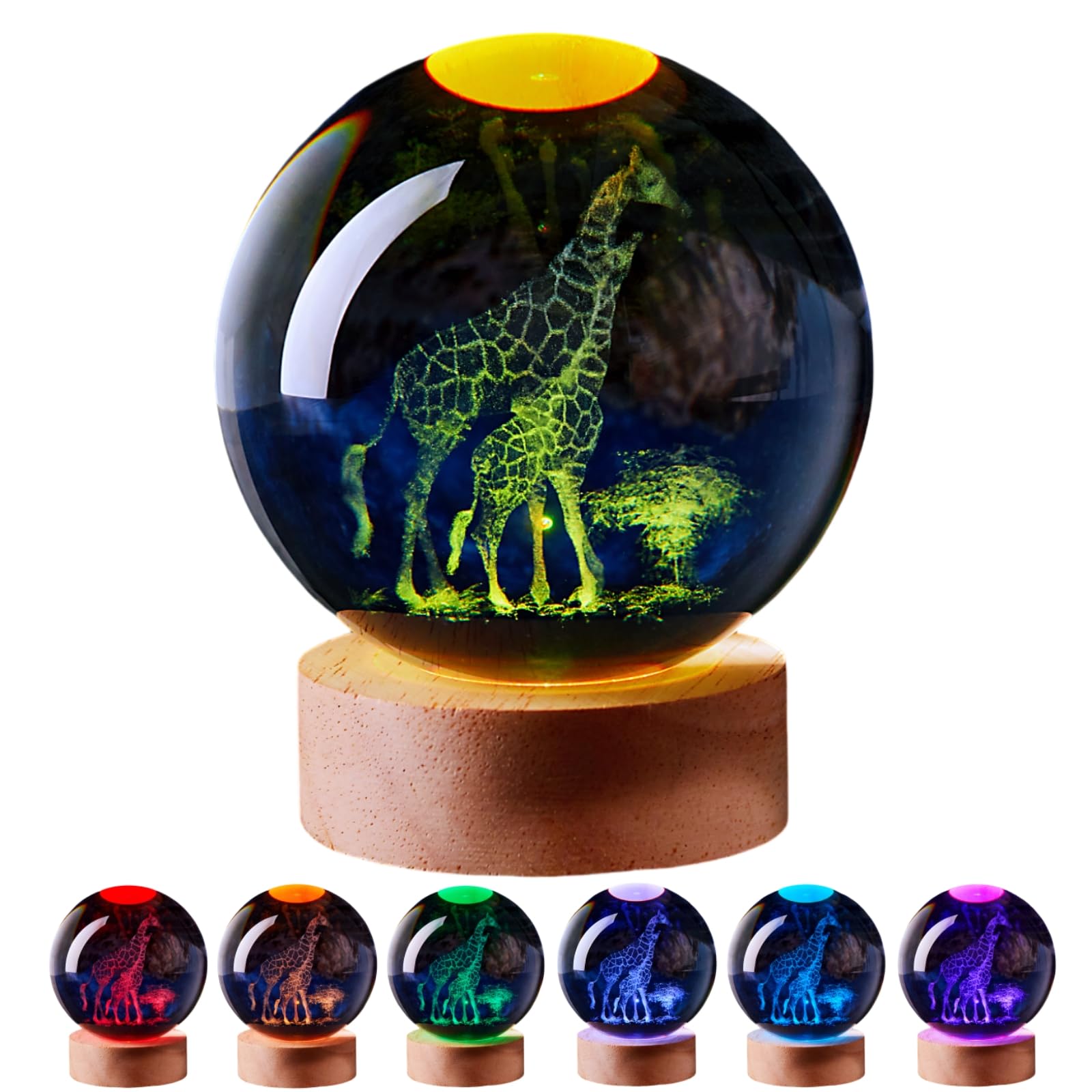 LGY3DLight 3D Crystal Ball Lamp with Remote Control, 3.15 inch Crystal Night Light with Wooden Base 16 Colors Change, Glass Figurine Lamp Gift for Girls Boys Wife Girlfriend Mom (Giraffe)