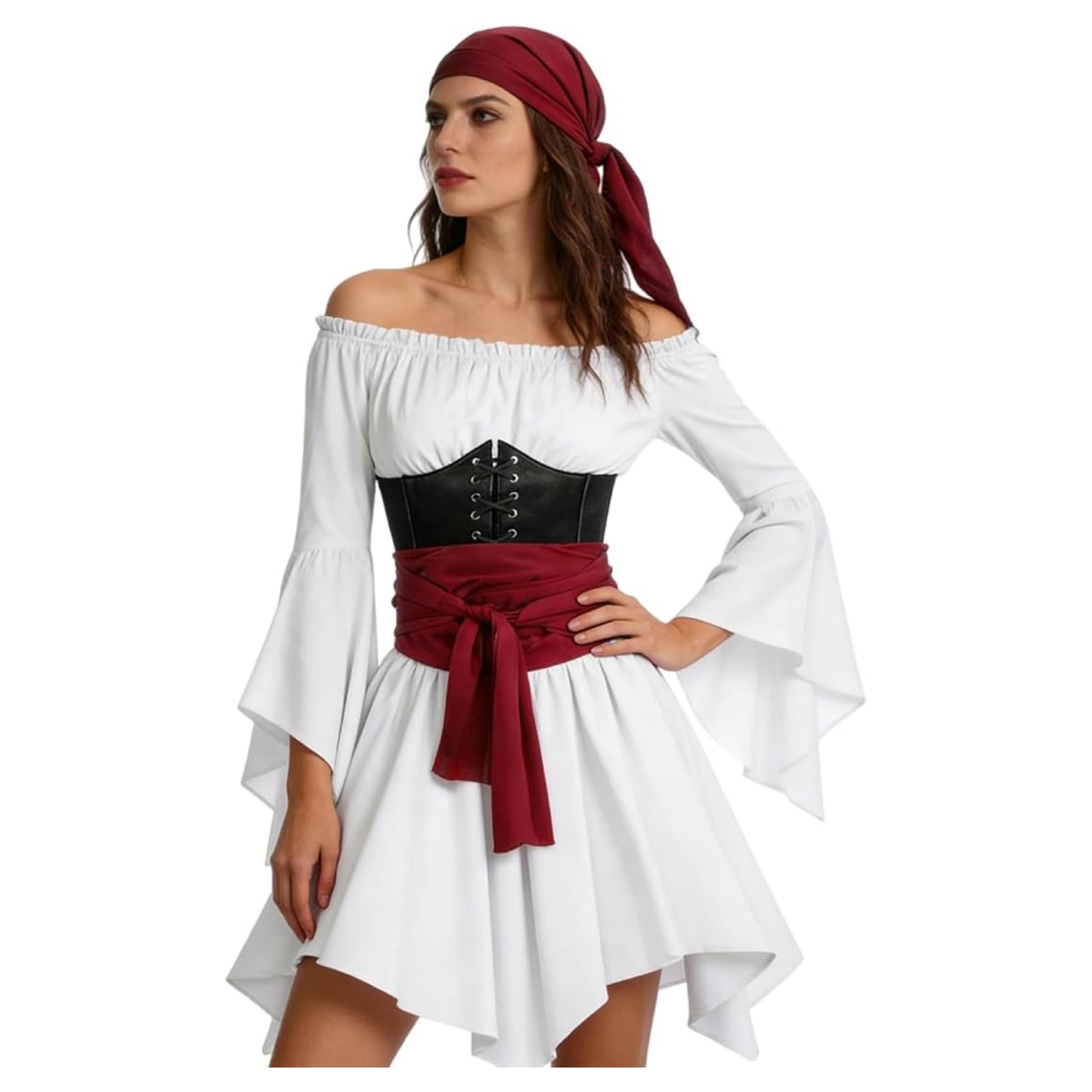Womens Pirate Costume Adult 4 Pcs Pirate Costume Women 2026 Adults Halloween Costumes For Womens Fashion Fancy Dress Head Scarf Plus Size Caribbean Medieval Dress Outfits Clothing For Cosplay Party — image 1