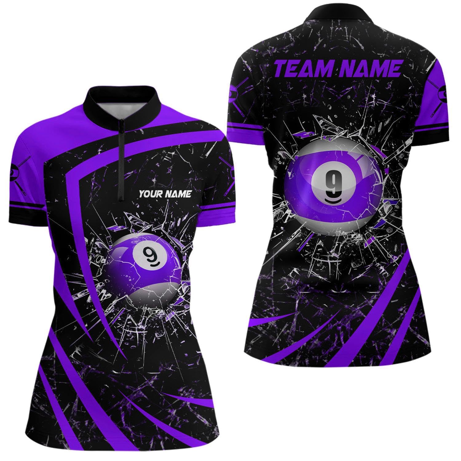 Personalized Yellow Glass Break 9 Ball Pool Quarter Zip Shirts for Women Billiard 9 Ball Team Jerseys V1167