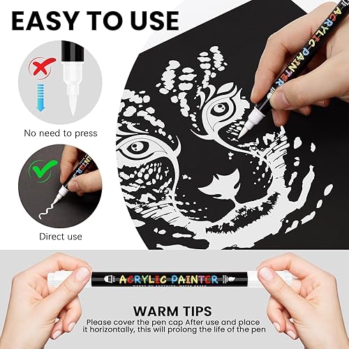 Miniatura 3 de Marcadores de pintura blanca, paquete de 8 bolígrafos de pintura acrílica de doble punta con punta media y punta de pincel, ideal para madera,