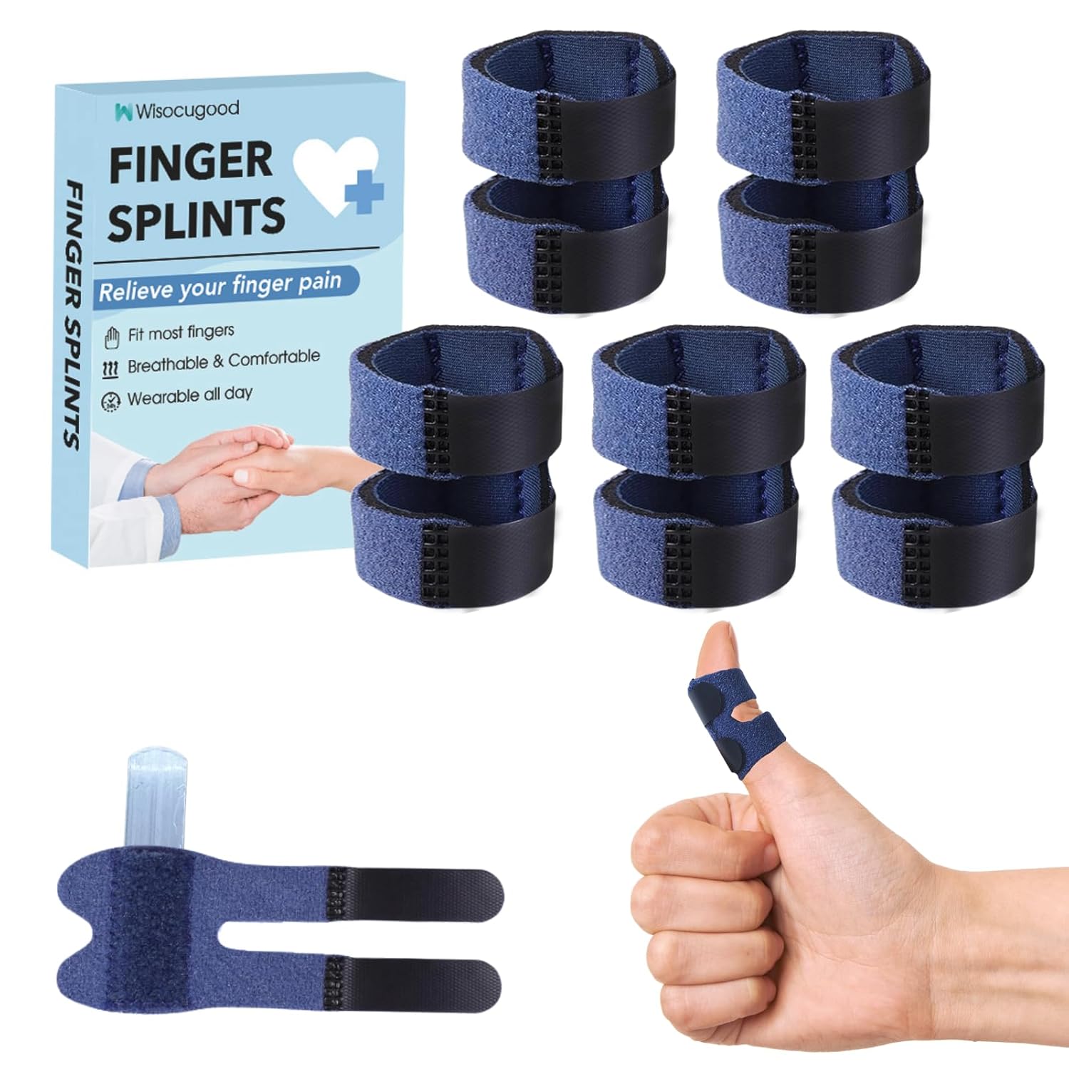 5 Pcs Thumb Finger Splint,Trigger Finger Splints,Finger Brace,Injured Mallet Finger,Broken Fingers Straightening,Pain Relief,Arthritis or Support for Fingers,Suitable for thumb, Index, Middle, Ring, Pinky Finger (Navy Blue)