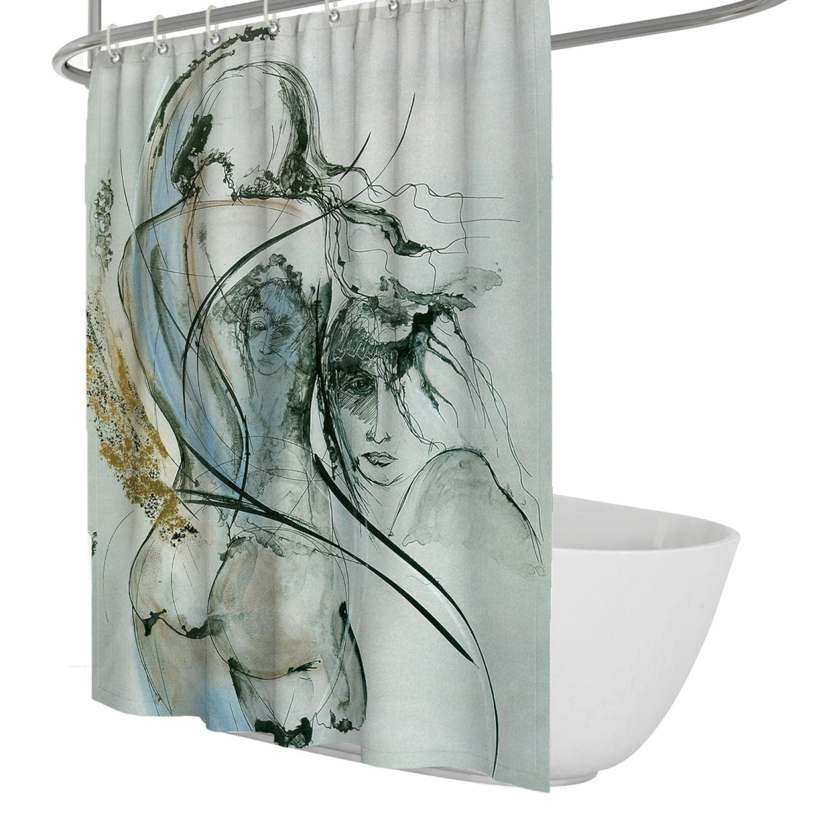 Rideau de douche anti-éclaboussures 240x200 cm rideaux de bain imperméables motif bleu noir