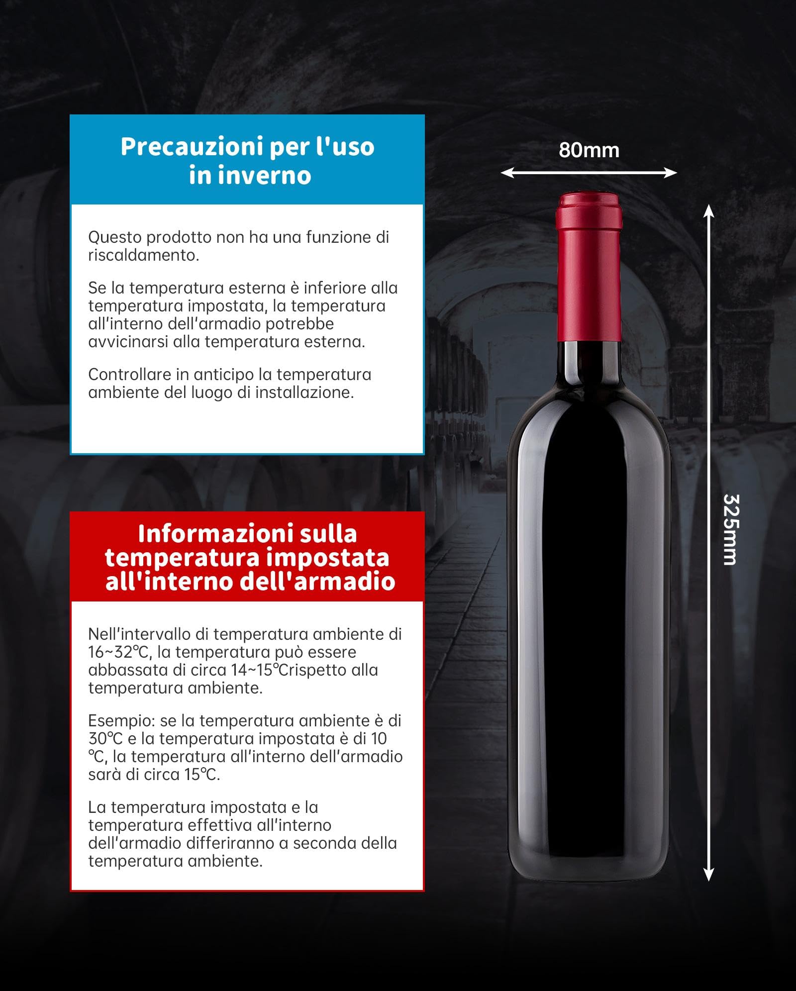 WIE Cantinetta Vino 12 Bottiglie, Raffreddamento Termoelettrico, Cantina Vino con LED Schermo tattile, Porta in Vetro a Specchio, 5 Ripiani Regolabili, Luce LED, 26 dB Basso Livello di Rumore, 33L