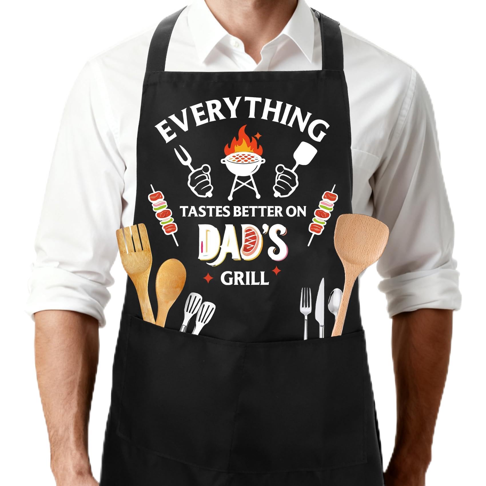 fuakUip Daddy Gifts,Fathers Day Gift from Daughter Son,Dad BBQ Gifts,Daddy BBQ Apron,Ideas Gift for Dad Who Wants Nothing,New Dads Christmas Birthday Presents,Fathers Black BBQ Apron with Pockets