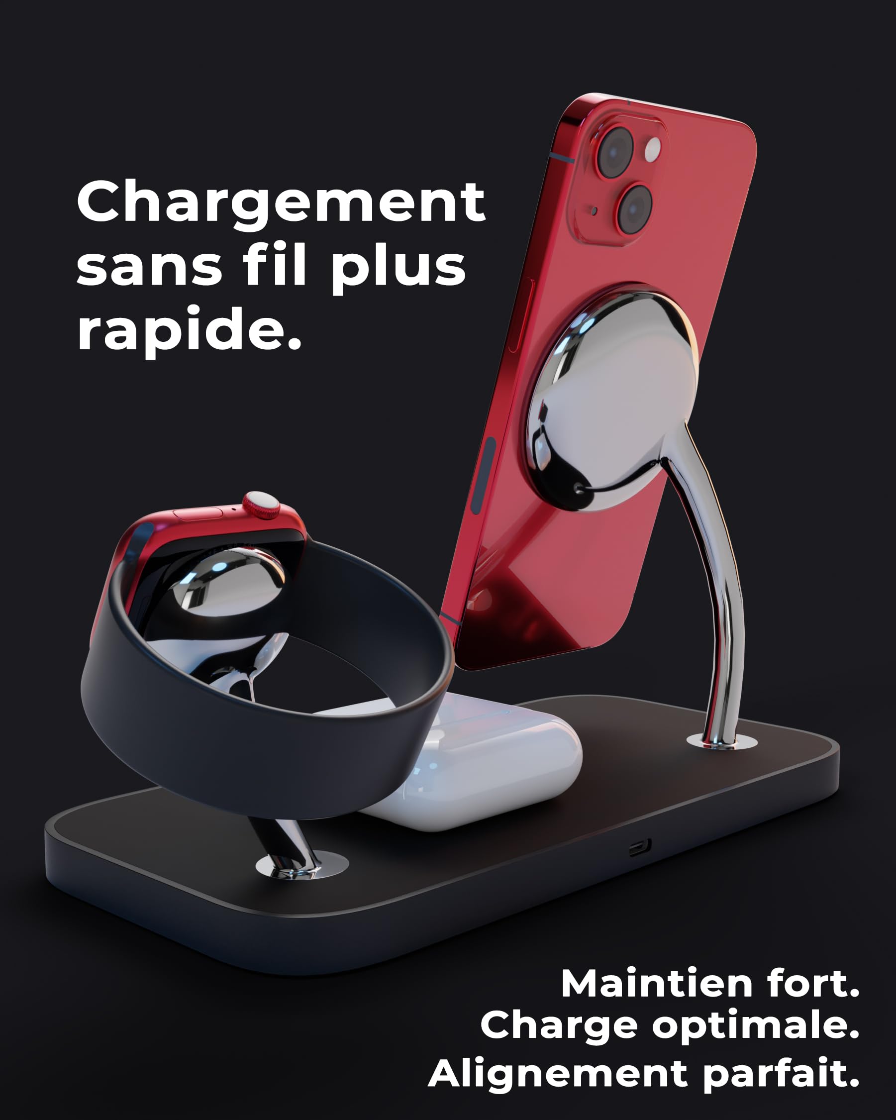XtremeMac X-MAG Pro Chargeur sans Fil 3-en-1 à Grande Vitesse, certifié MagSafe, Les iPhone 12,13, 14 et 15, l'Apple Watch, Les AirPods et Tous Les Smartphones dotés d'une Fonction Charge sans Fil