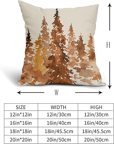 Miniatura 5 de Juego de 2 fundas de almohada de árbol de otoño de 18 x 18 pulgadas, decoración rústica de otoño, color naranja quemado, acuarela, bosque, almohadas