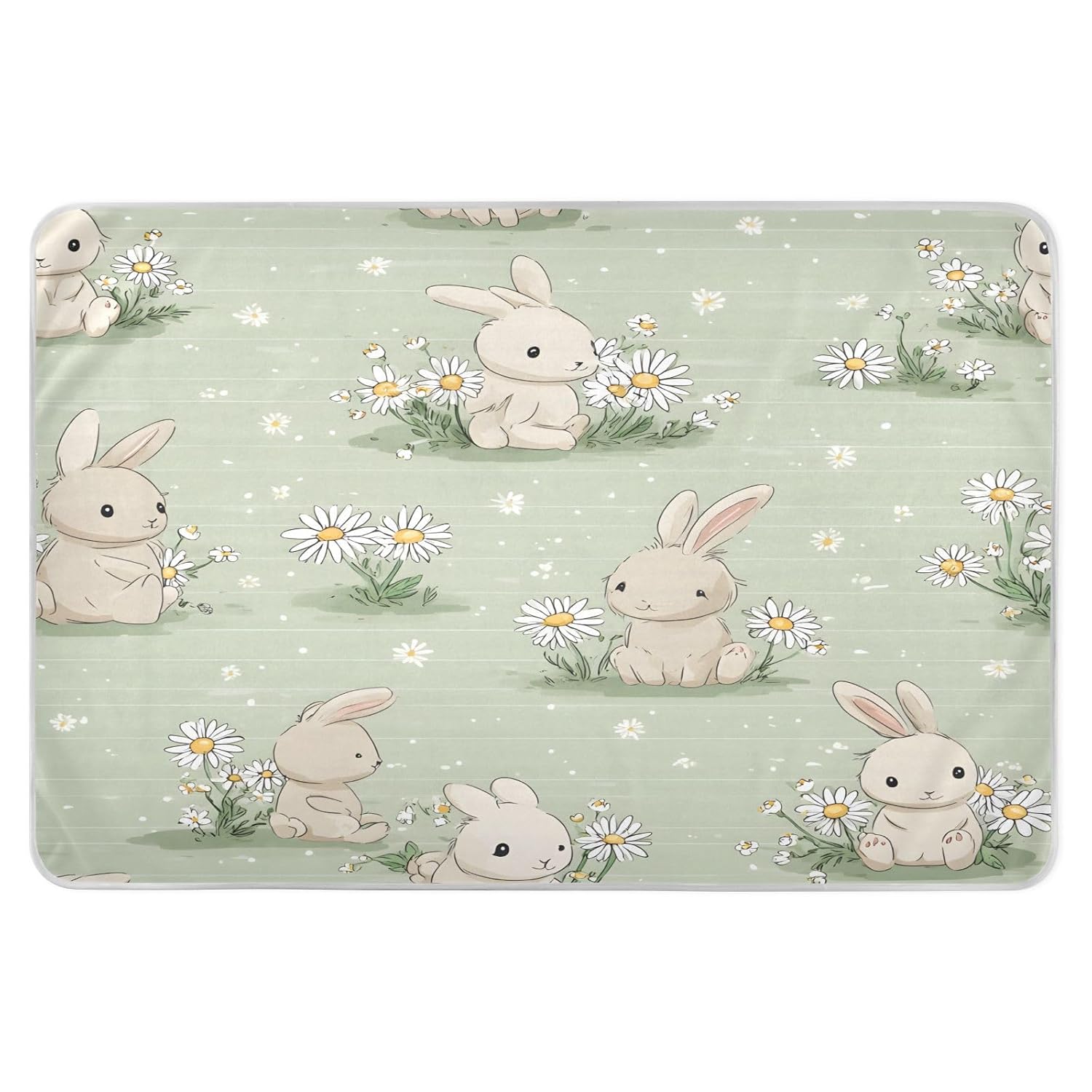 Beige Bunnies with White Flowers Change Mat, Diaper Changing Pads for Baby, 3Layers Waterproof Change Pad Foldable Absorbent Mats for Women, Reusable Incontinence Underpads for Patient 34''x52''