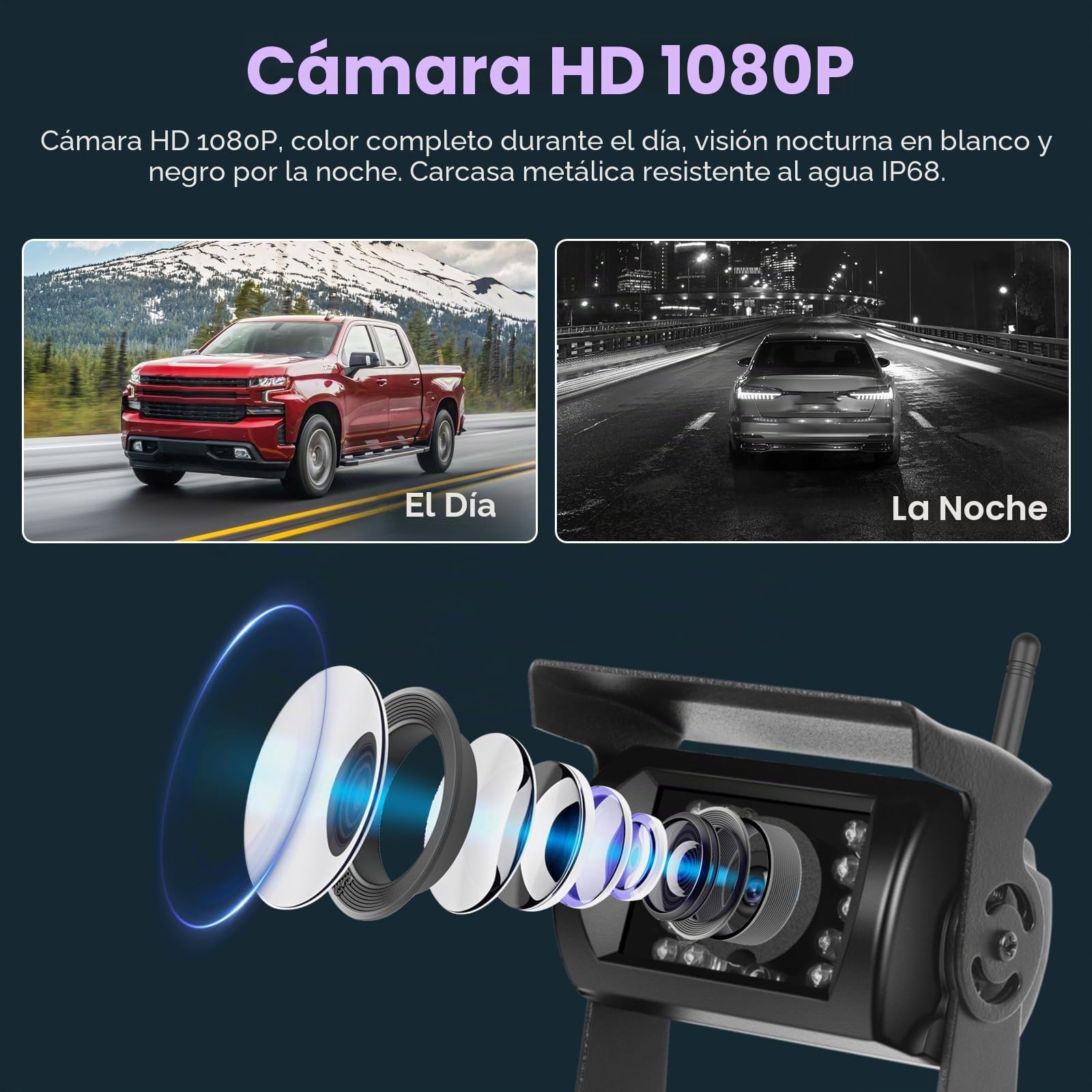 Inefala Cámara de Marcha atrás inalámbrica con 7 Pulgadas HD IPS Monitor, IP68 a Prueba de Agua de visión Nocturna del Coche cámara de visión Trasera para automóviles Camión SUV Furgonetas