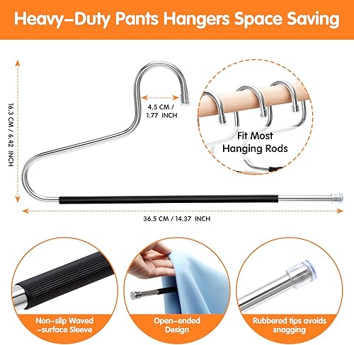 Miniatura 5 de Perchas para pantalones que ahorran espacio con extremos abiertos, organizadores de armario y almacenamiento, paquete de 10 perchas antideslizantes