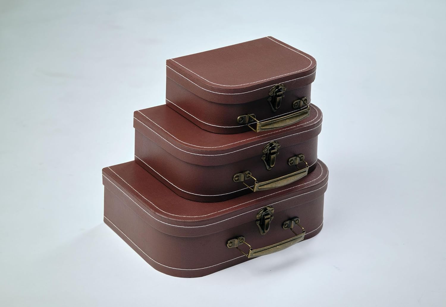 wald imports - Set of 3 Paperboard Suitcases - Decorative Storage Boxes - Suitcase Set for Decoration, Storage, and More (Brown) - Image 7