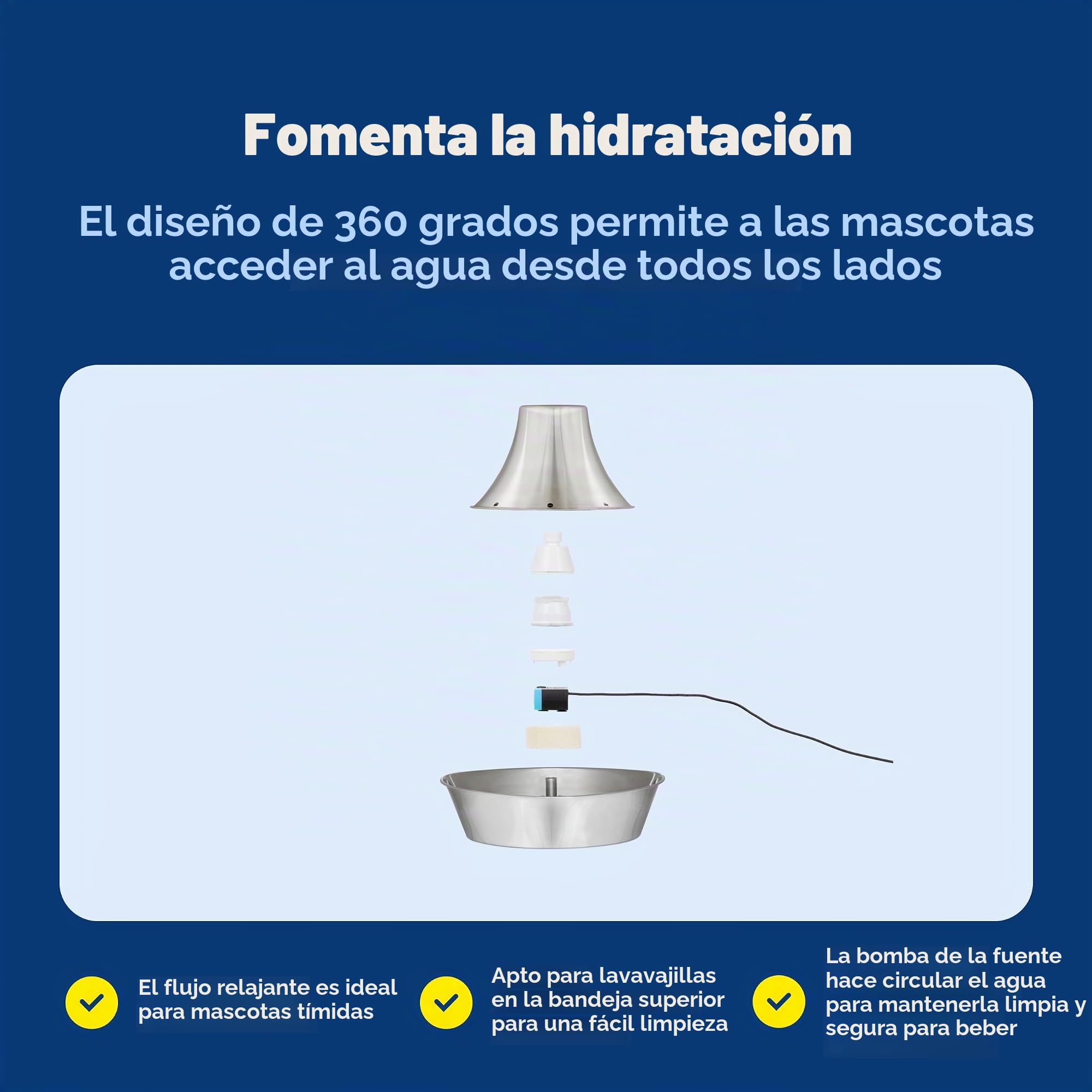 PetSafe Seaside Pet Waterfontein, Capacidad de Agua de 1,8 l, Fuente de Acero Inoxidable para Gatos, Ayuda a prevenir el acné en Las Mascotas, Material Resistente a los arañazos y la oxidación