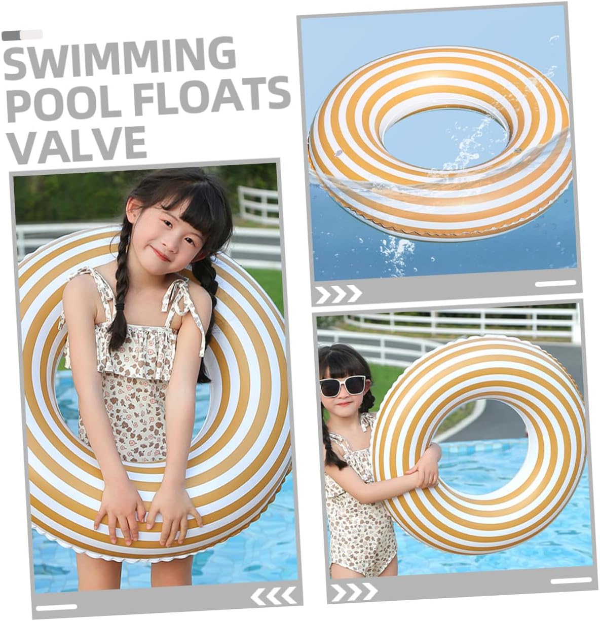 CHILDWEET Inflatable Swim Ring Safety Float for Ages 2-4, Thickened Orange PVC Striped Swimming Pool Buoy for 20-50 Lbs, Water Swim Accessory for Pool and Beach
