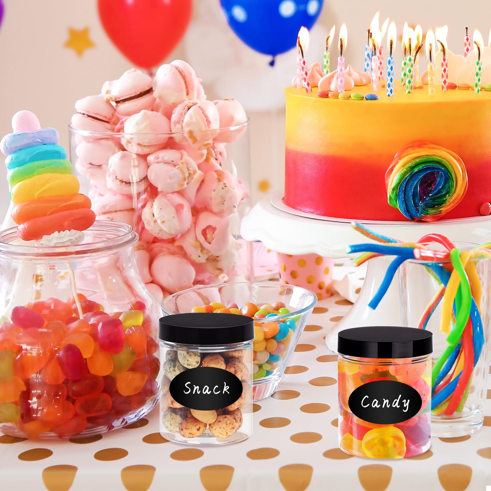 Eupako Confezione da 48 barattoli in plastica con coperchio, 170 ml, contenitori vuoti trasparenti per cosmetici, con penna ed etichette, piccoli barattoli rotondi in plastica con coperchio a vite per