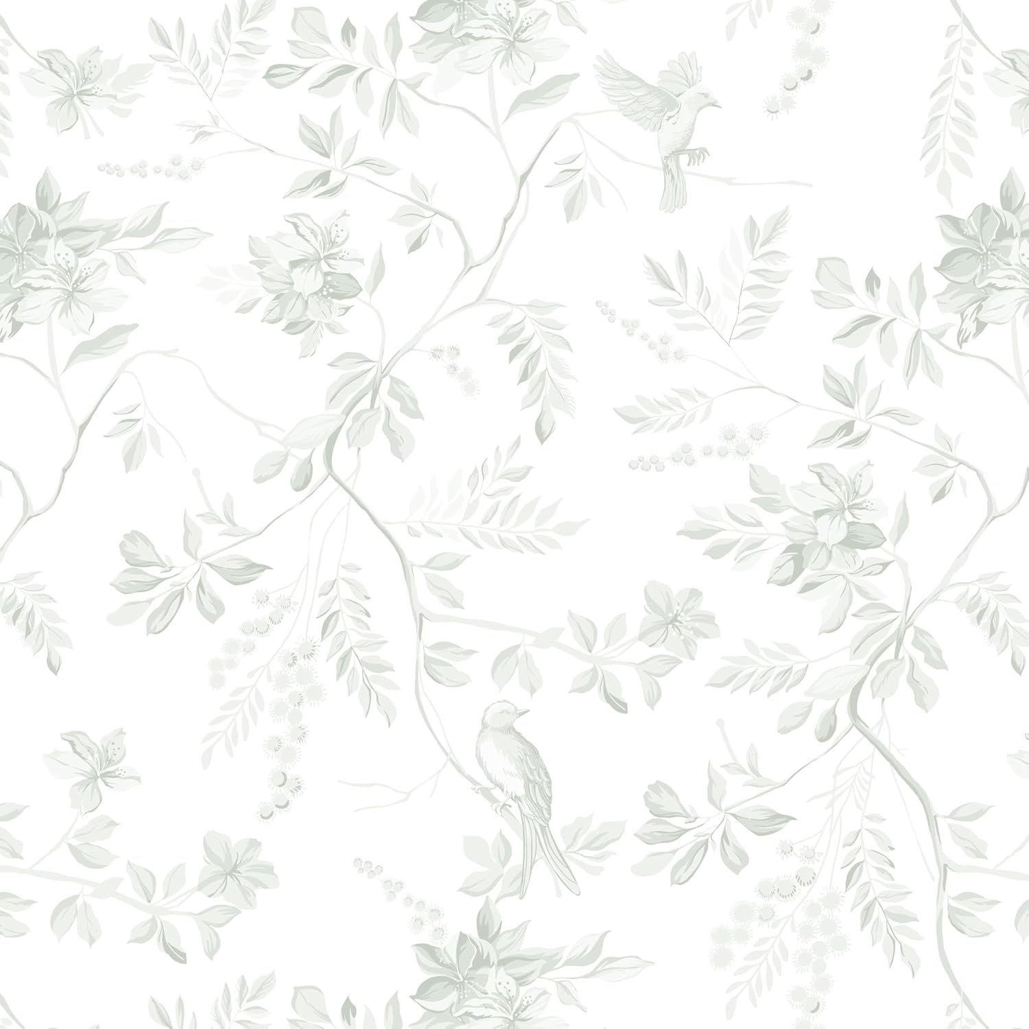Dimoon 17.3''x362'' Green Peel and Stick Wallpaper Floral Modern Sage Light Green Contact Paper White Bird Wallpaper Removable Renter Friendly Waterproof Embossed Kitchen Bedroom Bathroom Vinyl Roll