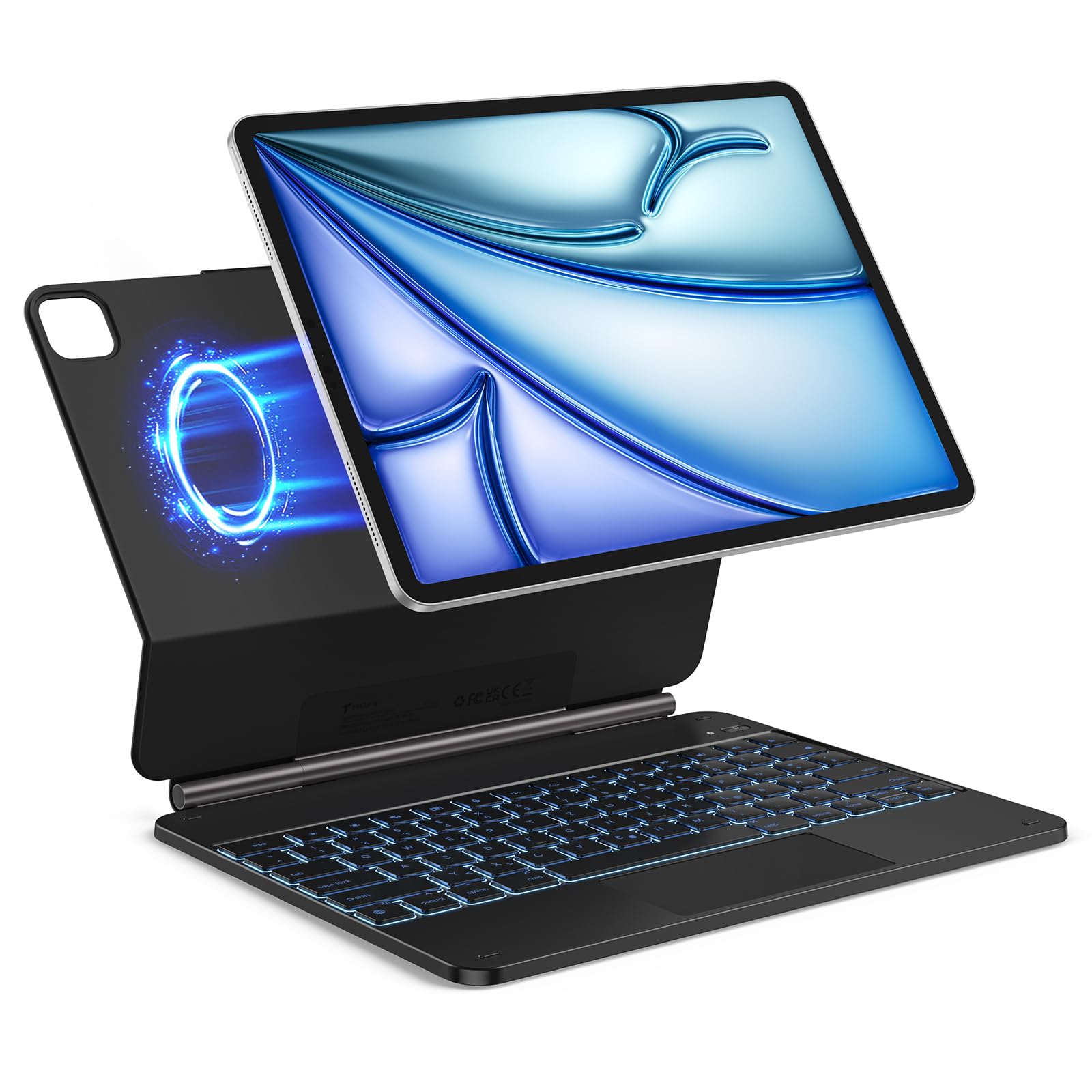 TECURS Tastatur Hülle für iPad Air 13" (M4/M3/M2, 2026/2025/2024), Tastatur für iPad Pro 12.9 (6/5/4/3 Gen), Magic Keyboard für Pad Pro 12.9 mit Freischwebendes Ständer Design, QWERTZ, Schwarz