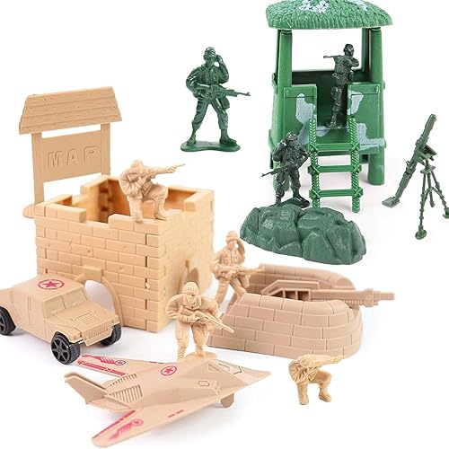 Miniatura 4 de 3 otters Juego de 120 piezas militares para hombres del ejército, soldados de juguete, figuras militares y accesorios con vehículos, aviones, barcos
