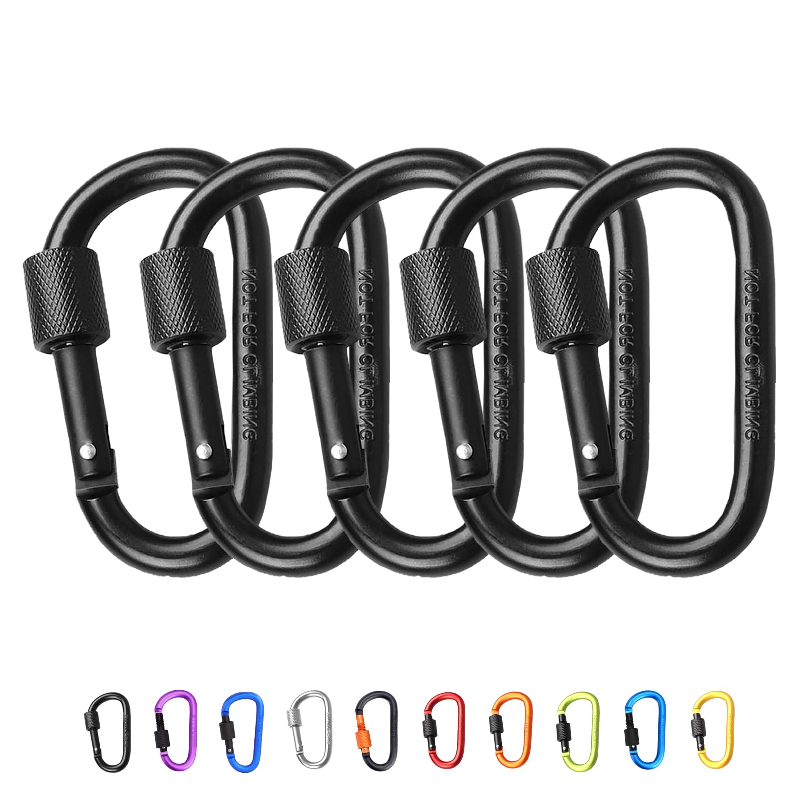 5Pcs Carabiner Clip Locking Carabiner, 7.8cm/3inch Black Aluminum Alloy D-Ring Carabiners Key Locking Key Chain Clip Hook for Camping, Hiking, Traveling, Fishing, Backpack Keychains Keyring Outdoor — image 1