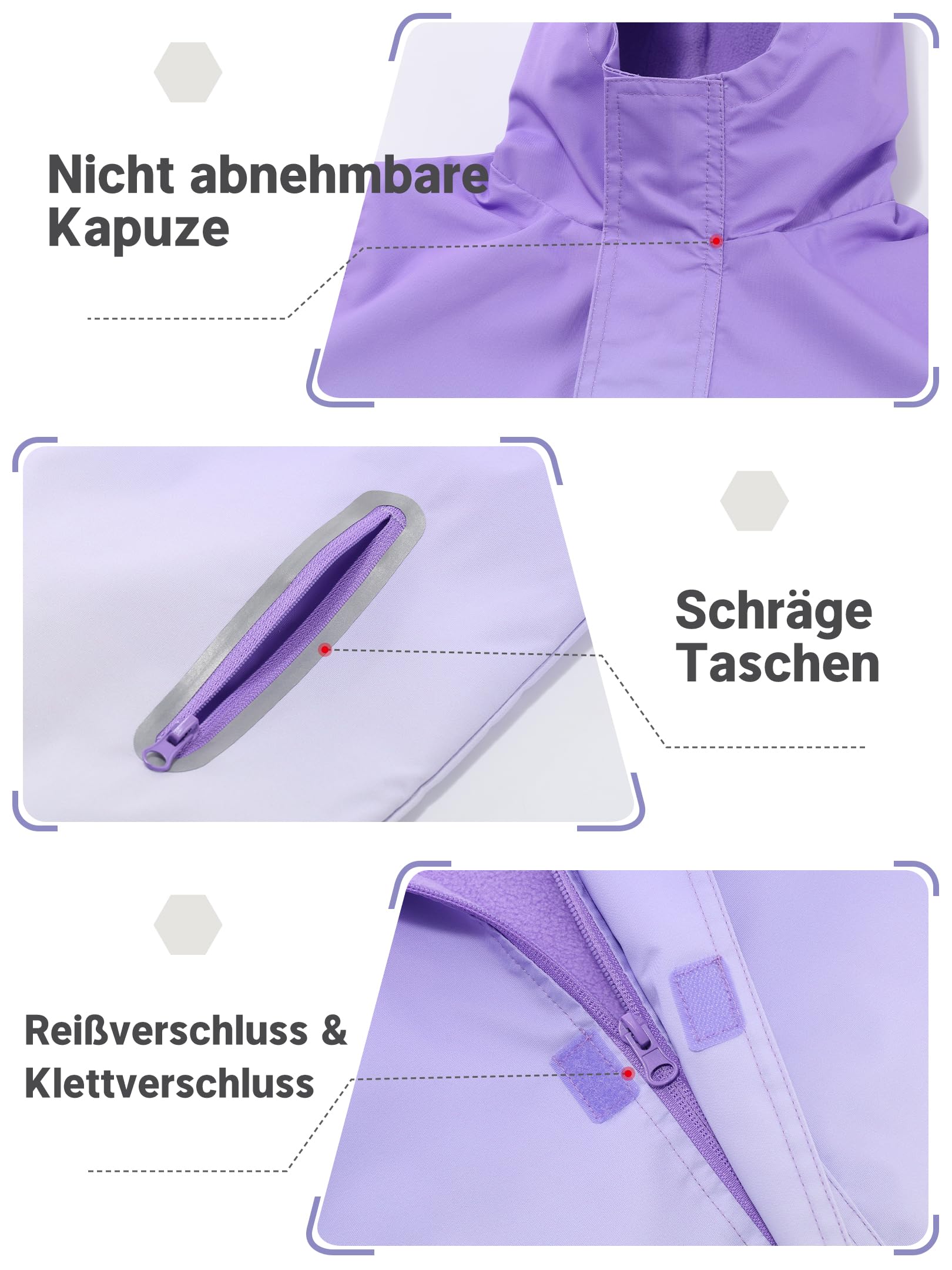 Regenjacken Mädchen Übergangsjacke Fleecegefütterte Windjacke Kapuzen Regenmantel