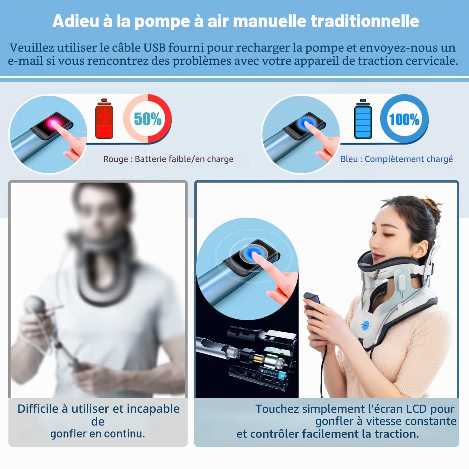 Holdsound Dispositif De traction Cervicale, Un Dispositif De Traction Cervicale Réglable électriquement Qui Soulage Efficacement Les Douleurs Au Cou， Facile à Utiliser