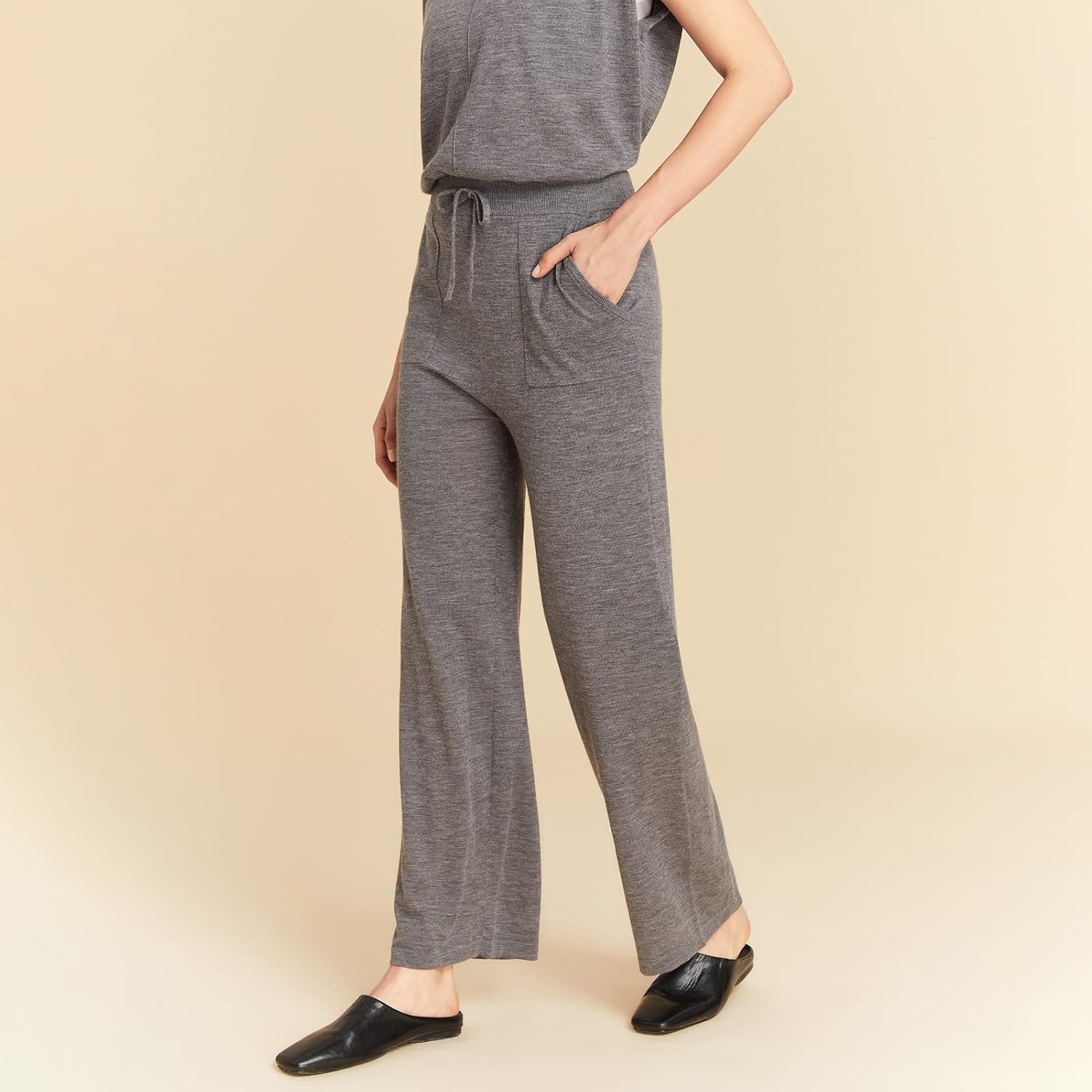 GreenMount Women's Summer Wool Cashmere High Waist Casual Wide Leg Long Pants with Pockets - Image 3