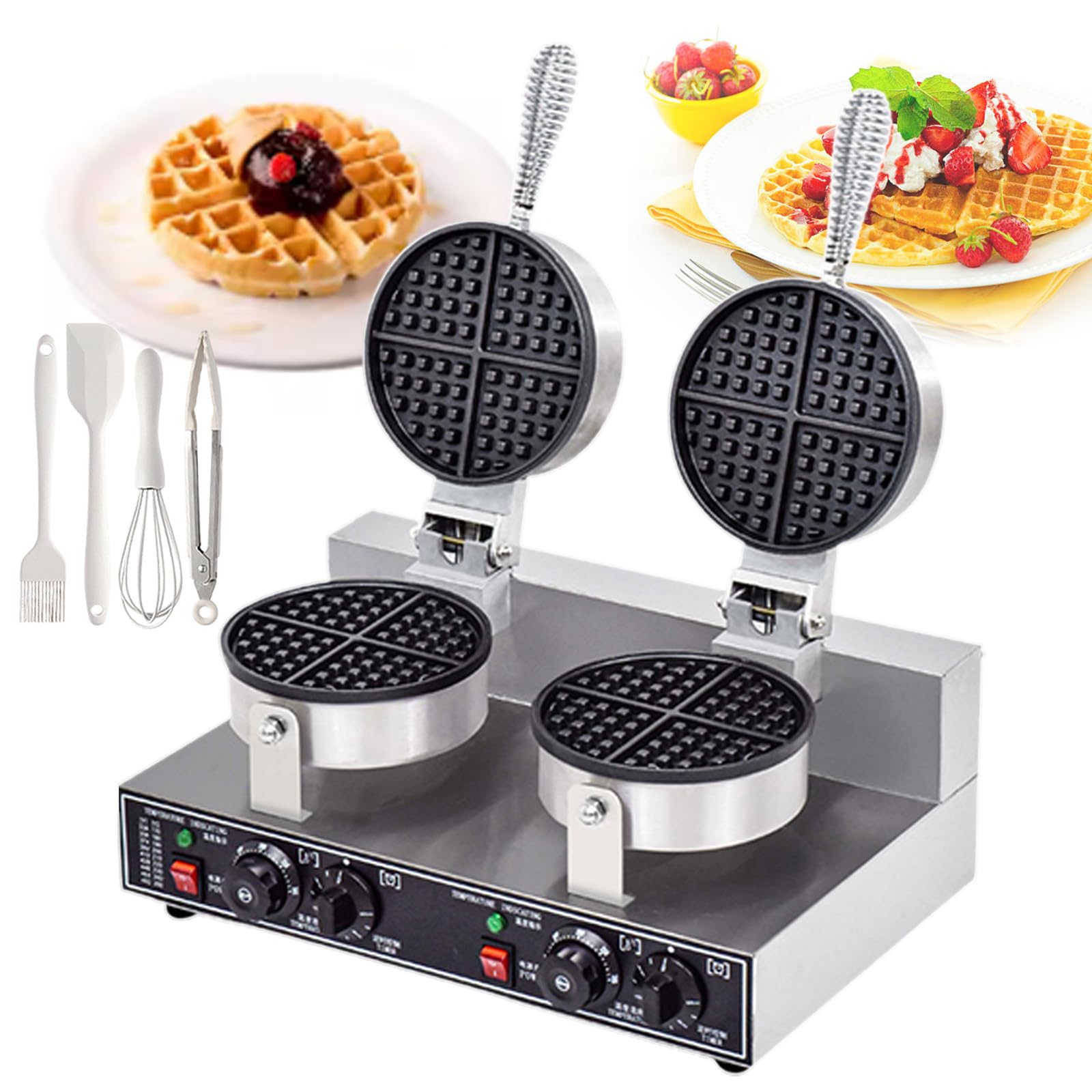Gofrera Redonda De Alta Resistencia De 18 Cm Con Calentamiento Por Ambos Lados | Termostato Digital Y Temporizador De 50-250 °C Para Cocinas De Catering, Cafeterías Y Repostería Casera