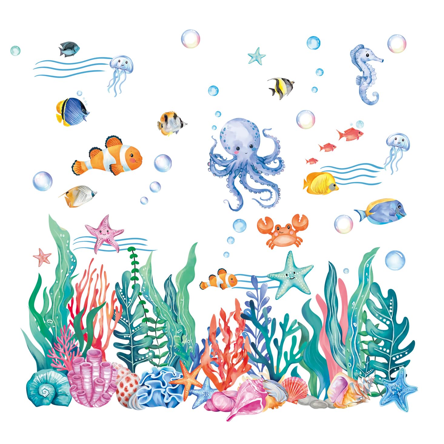 FUFUQUARE Cute Under The Sea Wall Stickers Cartoon Jellyfish Seaweed Peel and Stick Wall Decals DIY for Kids Bedroom Living Room Playroom - Image 4